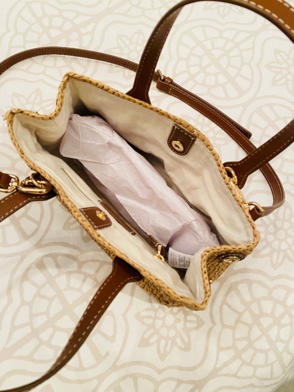 NWT J. Crew Palma Raffia Top-Handle Crossbody Bag Handknotted in Straw & Leather - Picture 6 of 16